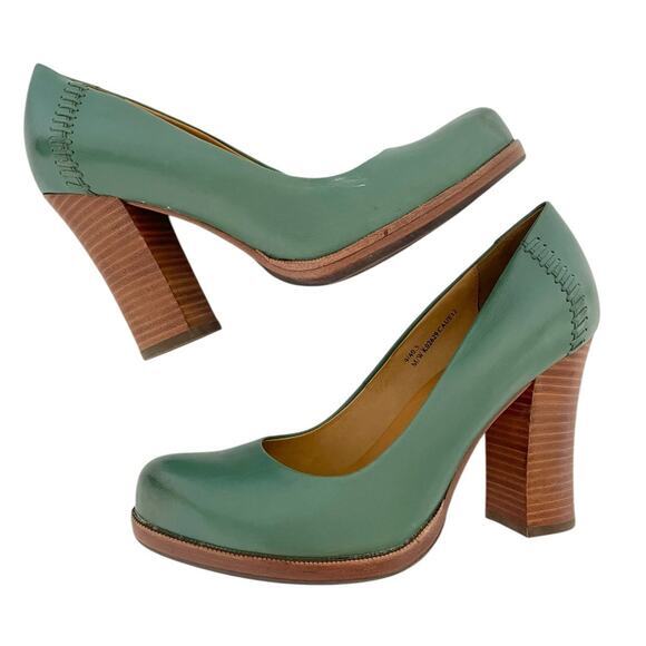 Kork Ease Simone Ace Leather High Heel Pumps Block Slip On Green Brown Size 9 - Picture 10 of 10